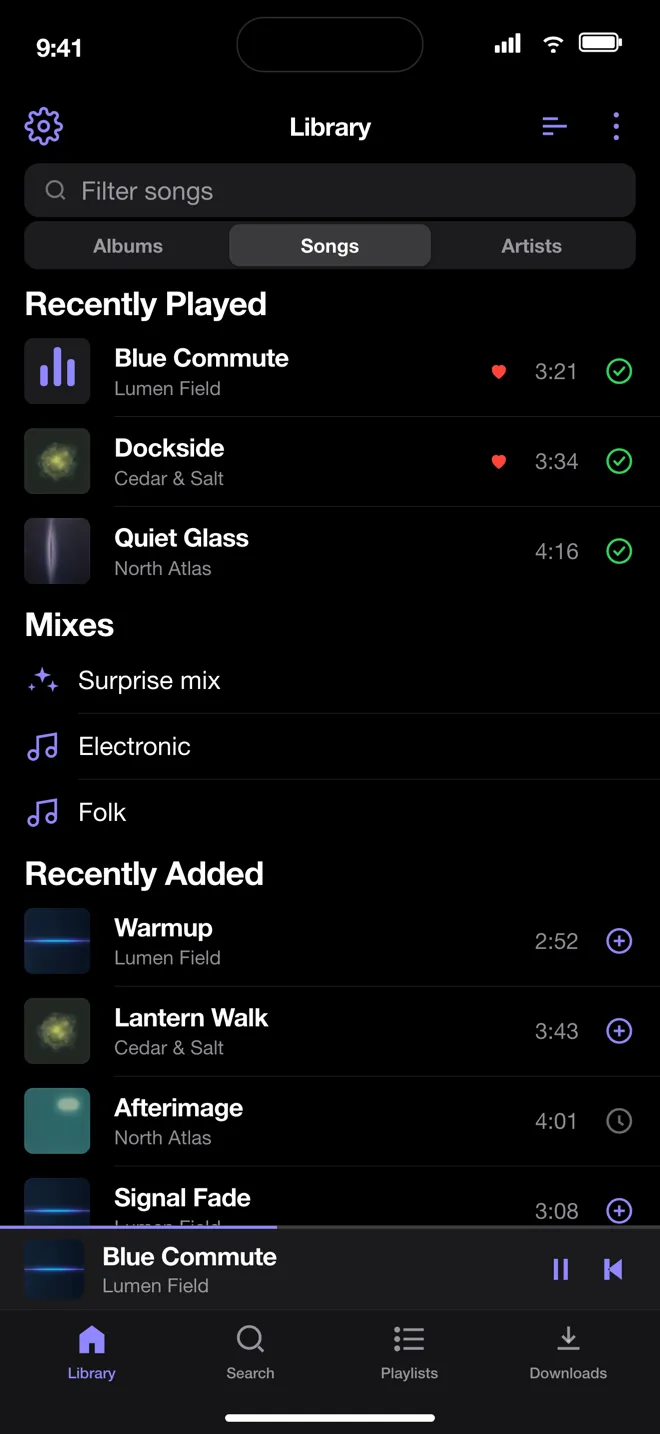 Auden’s real music library interface on iPhone
